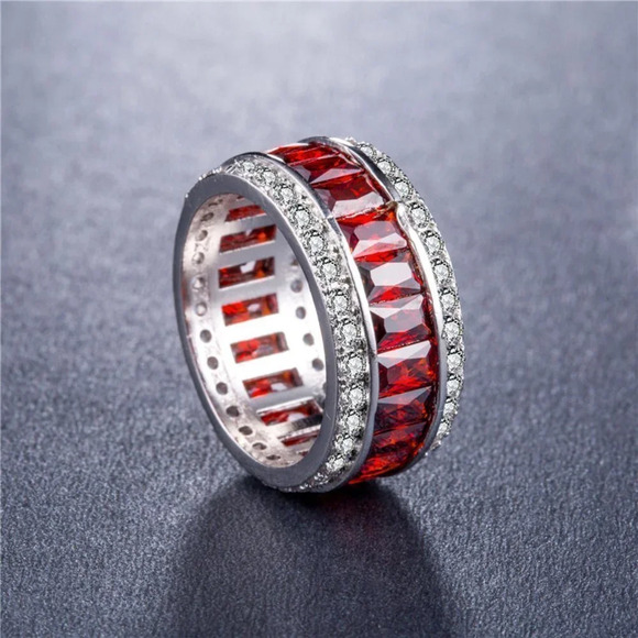 🎀CZ Anillos Re Rectangle Perfect CutCZ Baguette Crystal Eternity Ring,UNVN12347 - Picture 4 of 4